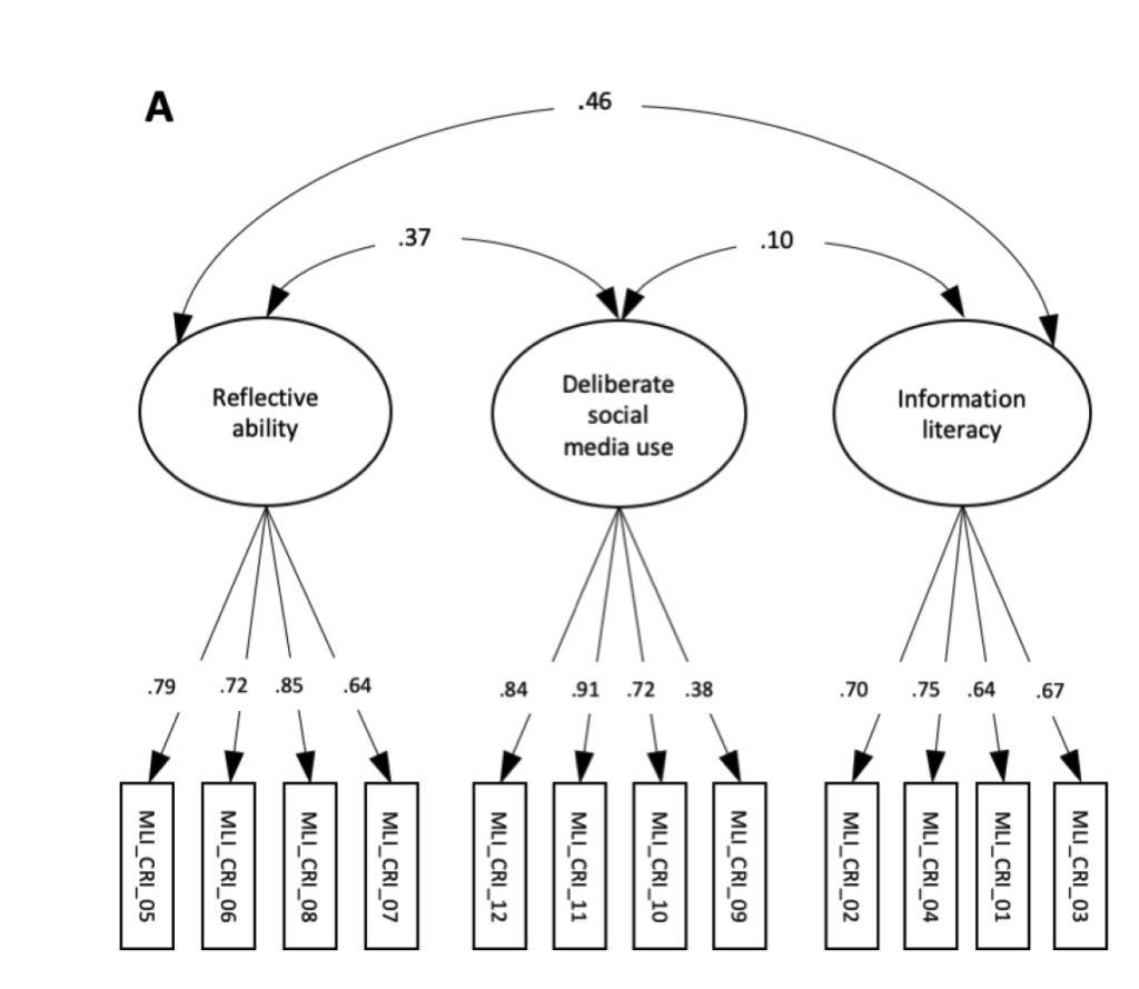 Confirmatory factor model of the Critical Media Literacy Scale with three correlated factors